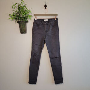 Madewell 9" High Rise Skinny Distressed Frayed Jegging Black Wash 28 Jeans